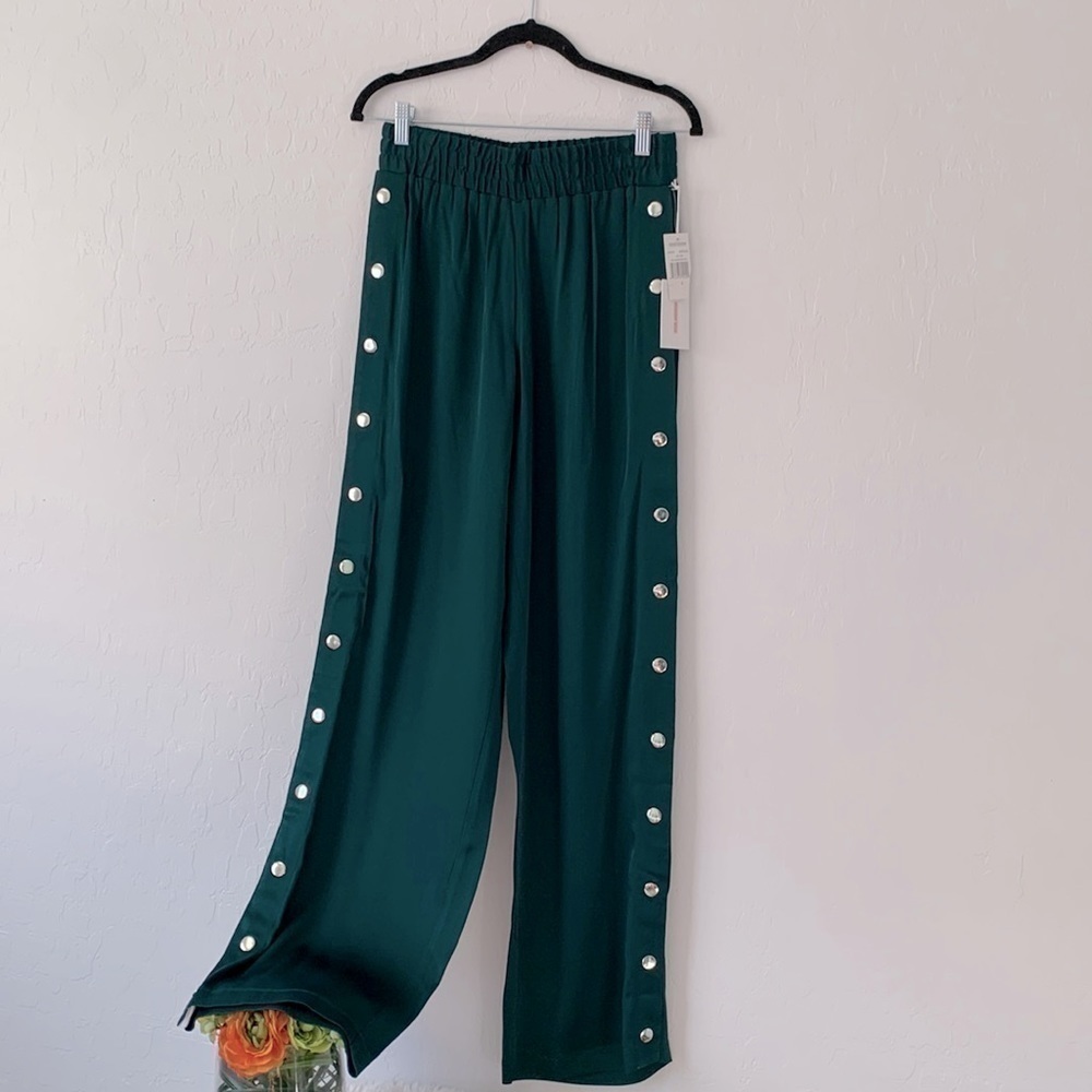 🔥💚 NWT Good American The Satin Snap Button Pant Emerald Wide Leg High Waisted - Picture 3 of 10